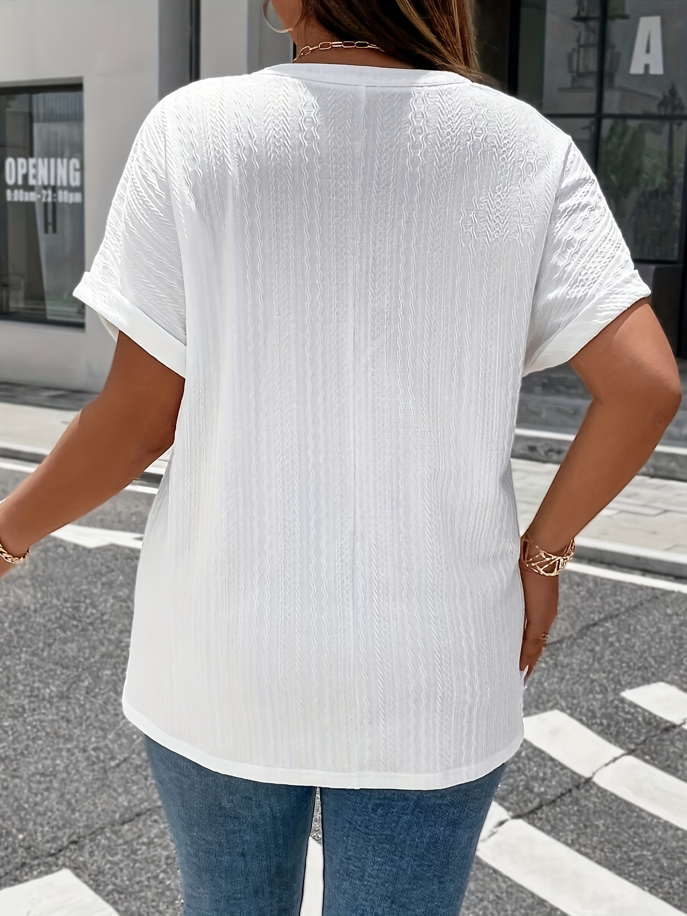 plus size solid textured t shirt casual v neck short sleeve t shirt womens plus size clothing details 20