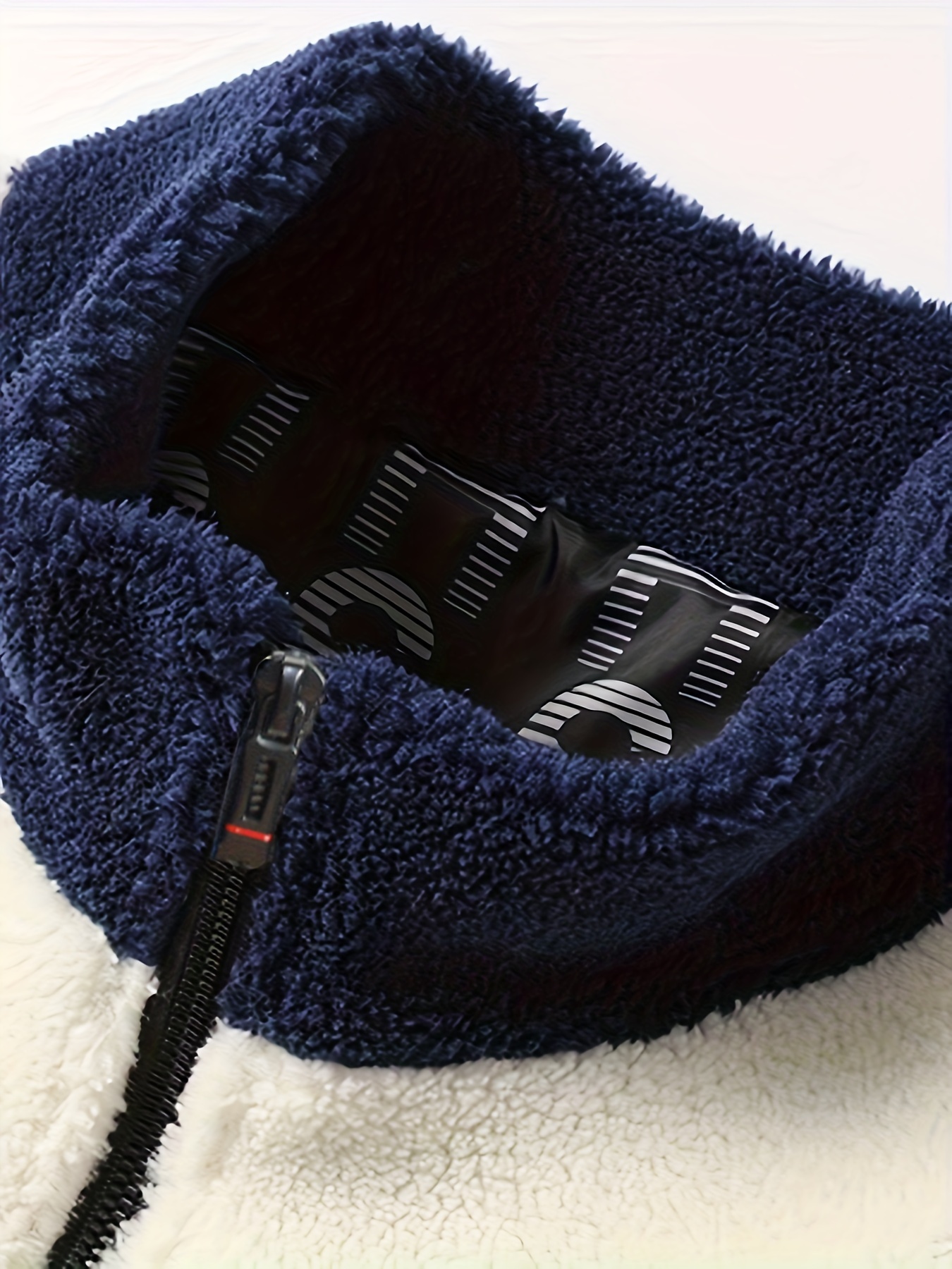 plus size mens casual fleece jacket for autumn winter contrast color band collar jacket for males mens clothing details 4