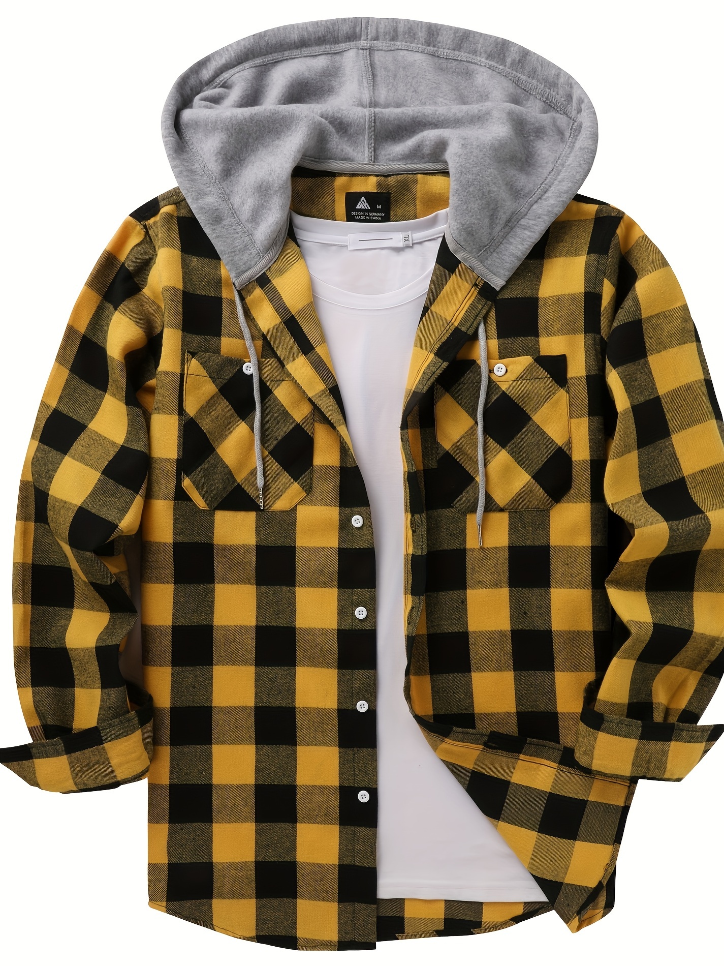 plus size mens plaid print hooded jacket fashion casual hoodies fall winter mens clothing details 1