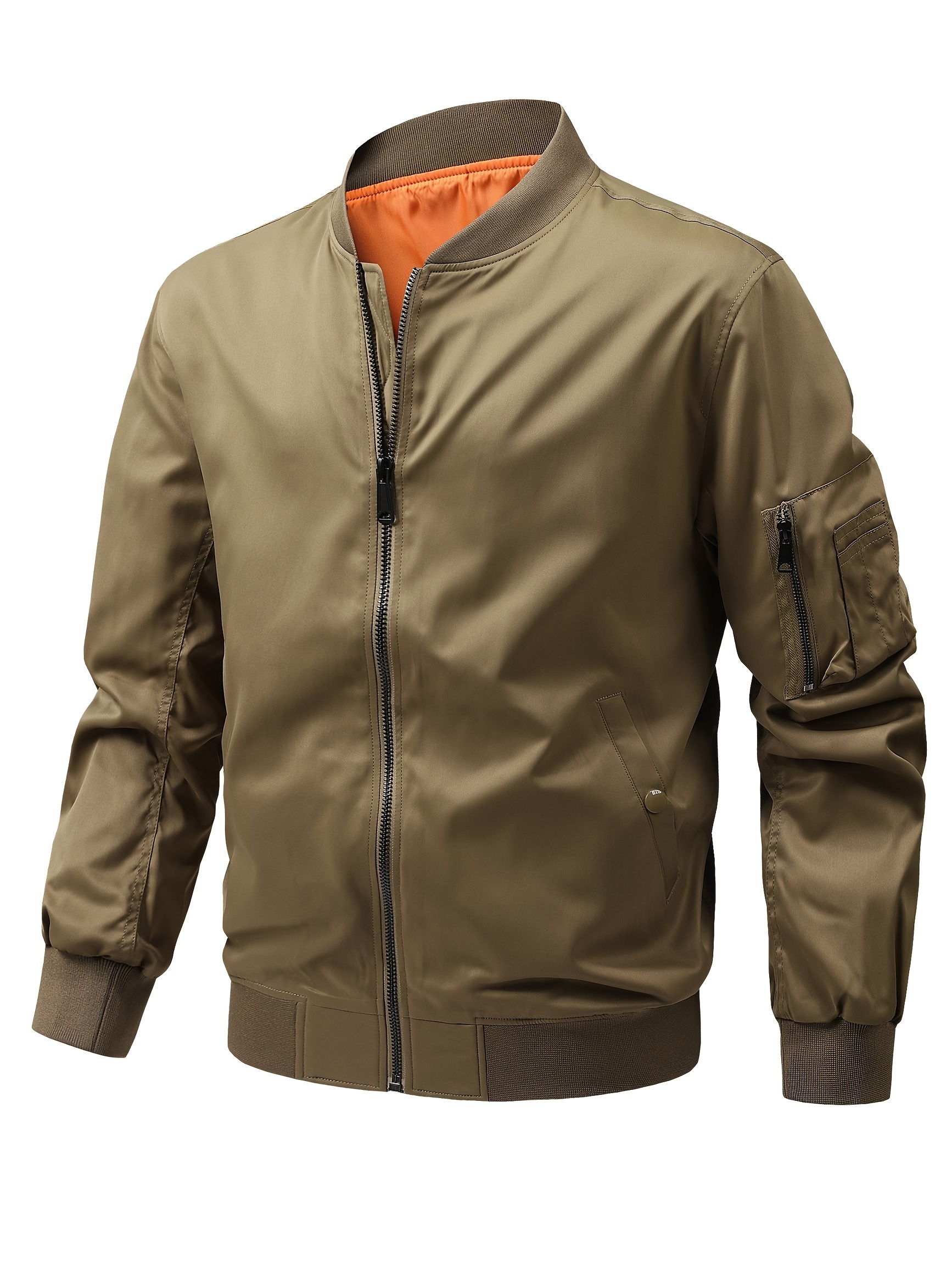 mens plus size windbreaker jacket with zip closure and baseball collar casual street style details 7
