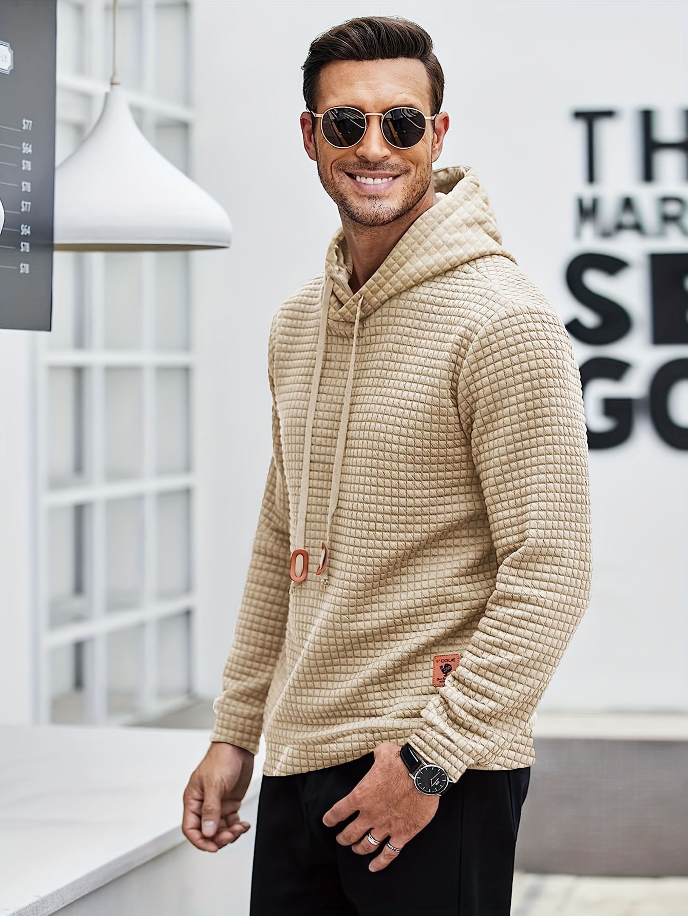 plus size mens waffle hoodies fashion casual hooded sweatshirt for spring fall winter mens clothing details 9