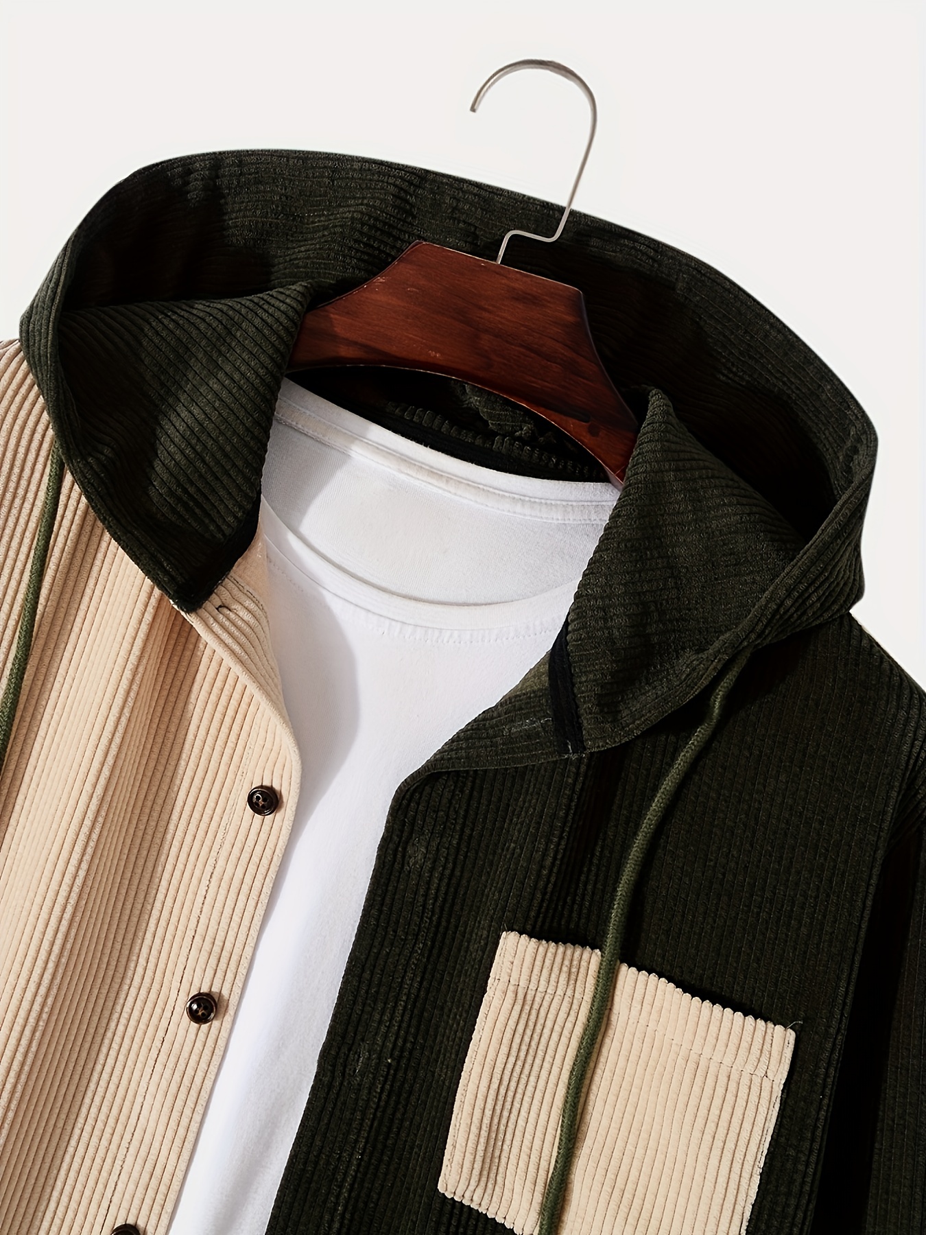 plus size mens contrast color hoodies corduroy textured hooded shirt for fall winter mens clothing details 2