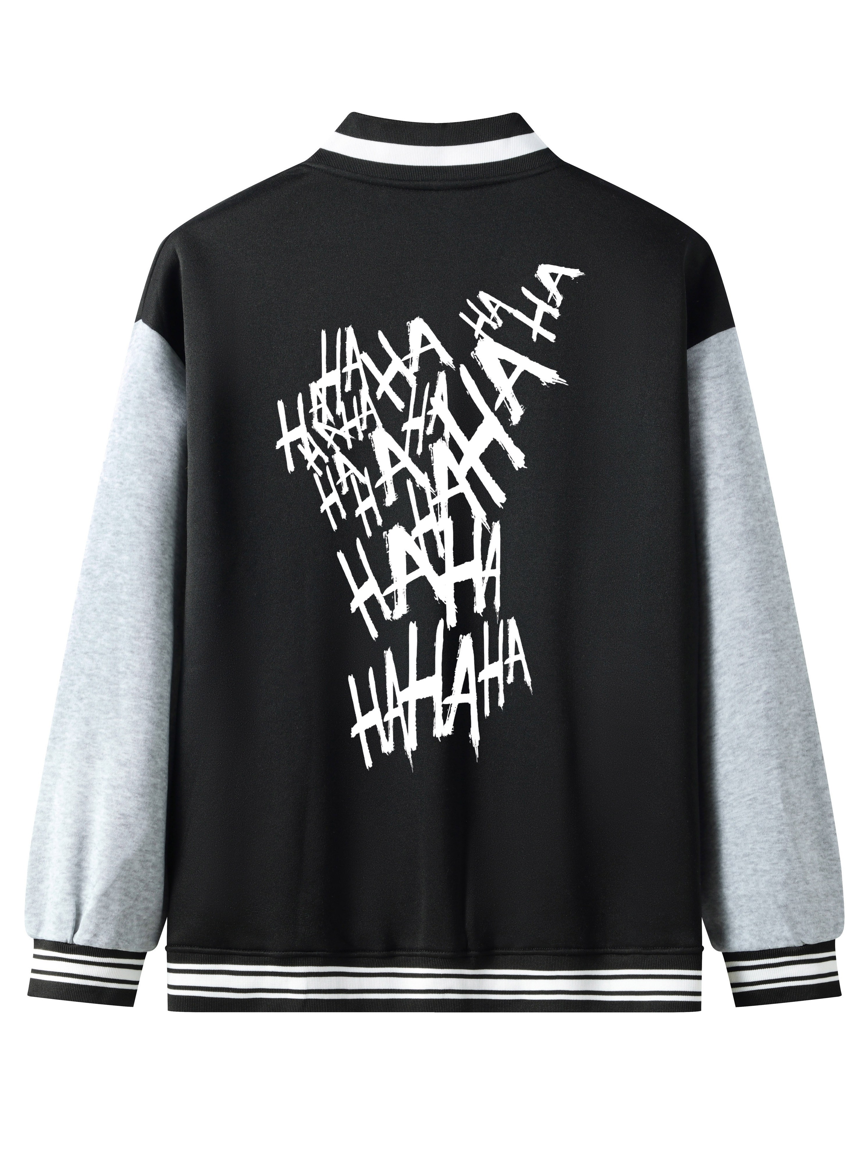 plus size mens creative letters graphic college varsity jacket baseball vintage jacket with funnel neck and pocket details 3