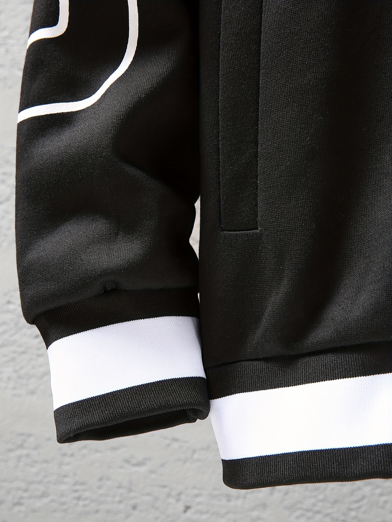 plus size mens baseball jacket contrast color tops detached bear print band collar jacket for fall winter mens clothing details 11
