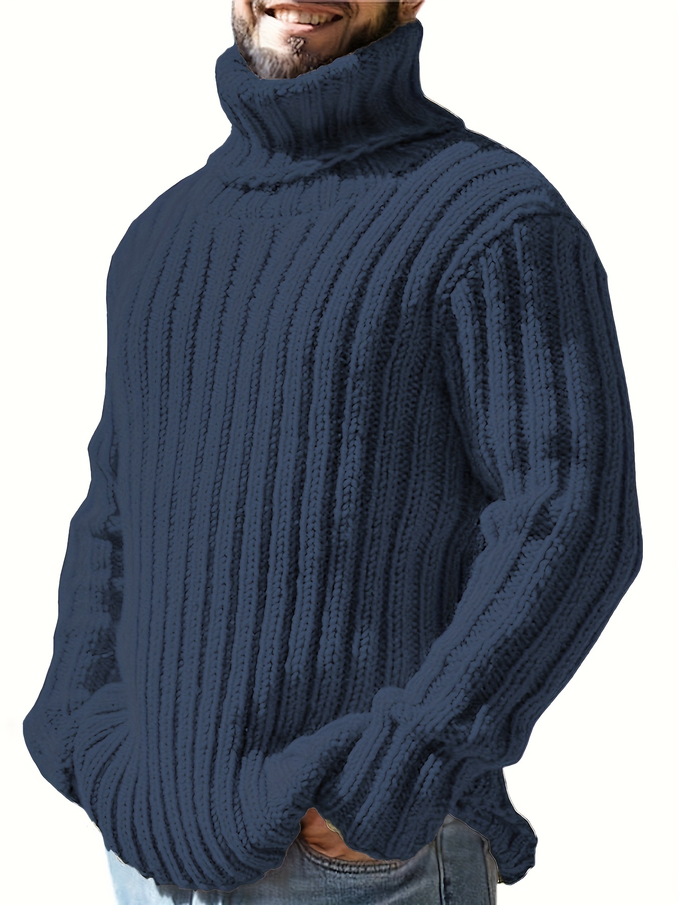 fashionable mens solid turtleneck knit sweater plus size males pullover sweater for autumn and winter leisurewear for big and tall guys details 6