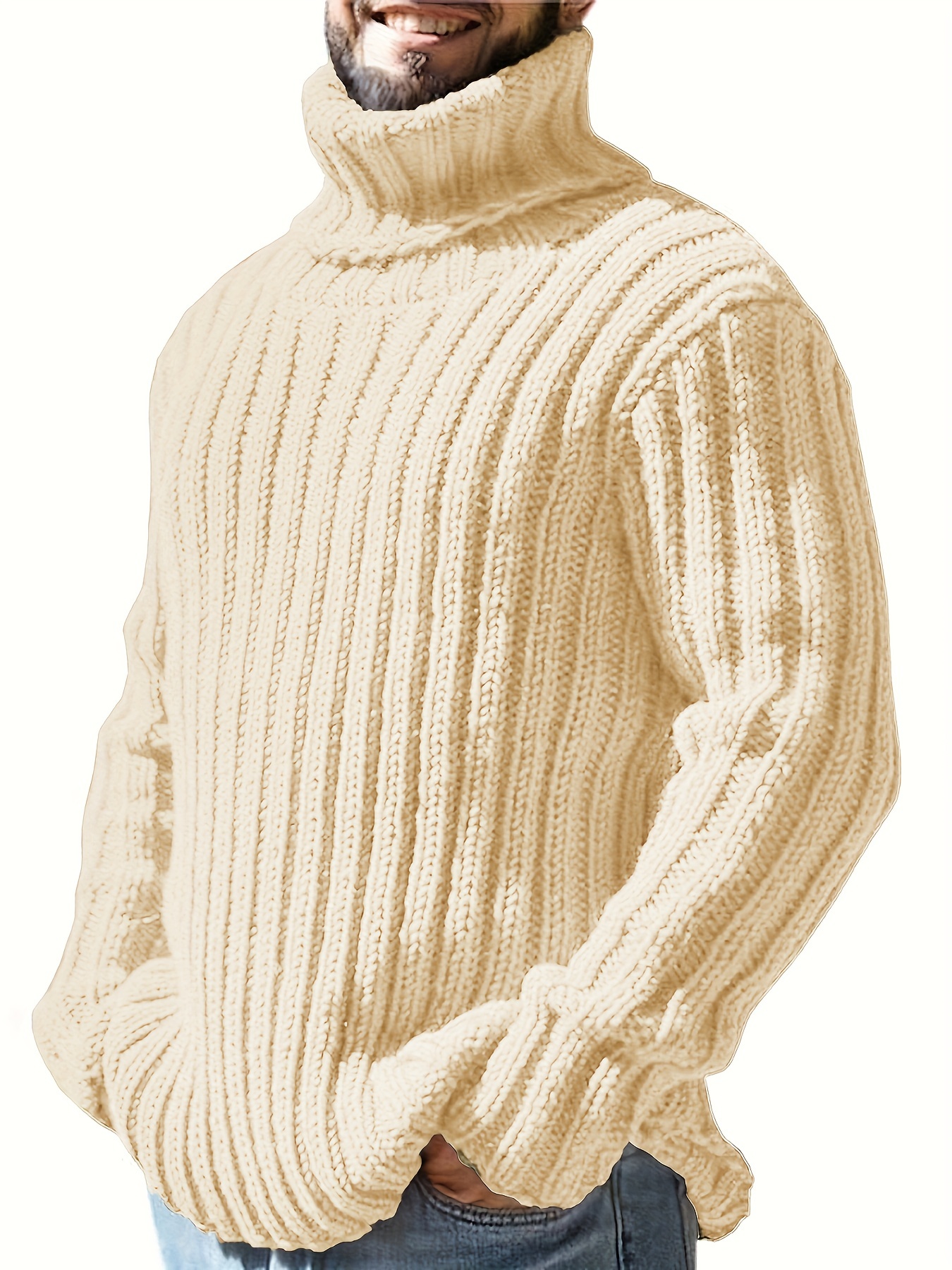 fashionable mens solid turtleneck knit sweater plus size males pullover sweater for autumn and winter leisurewear for big and tall guys details 24