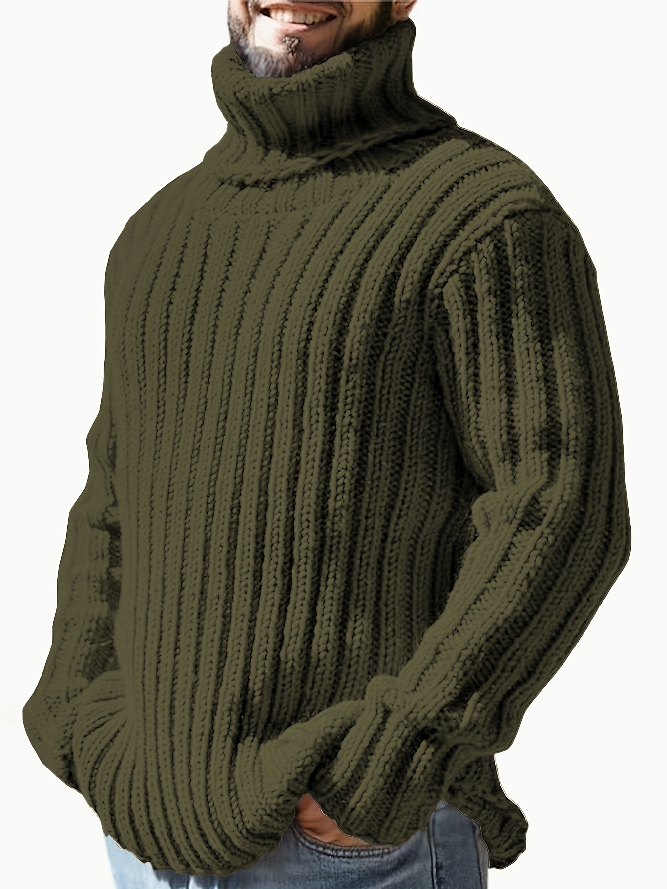 fashionable mens solid turtleneck knit sweater plus size males pullover sweater for autumn and winter leisurewear for big and tall guys details 30