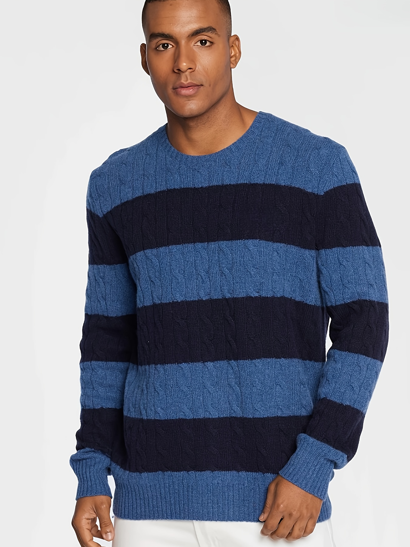 plus size mens contrast color sweater cable knit pullover for spring fall winter mens clothing details 19