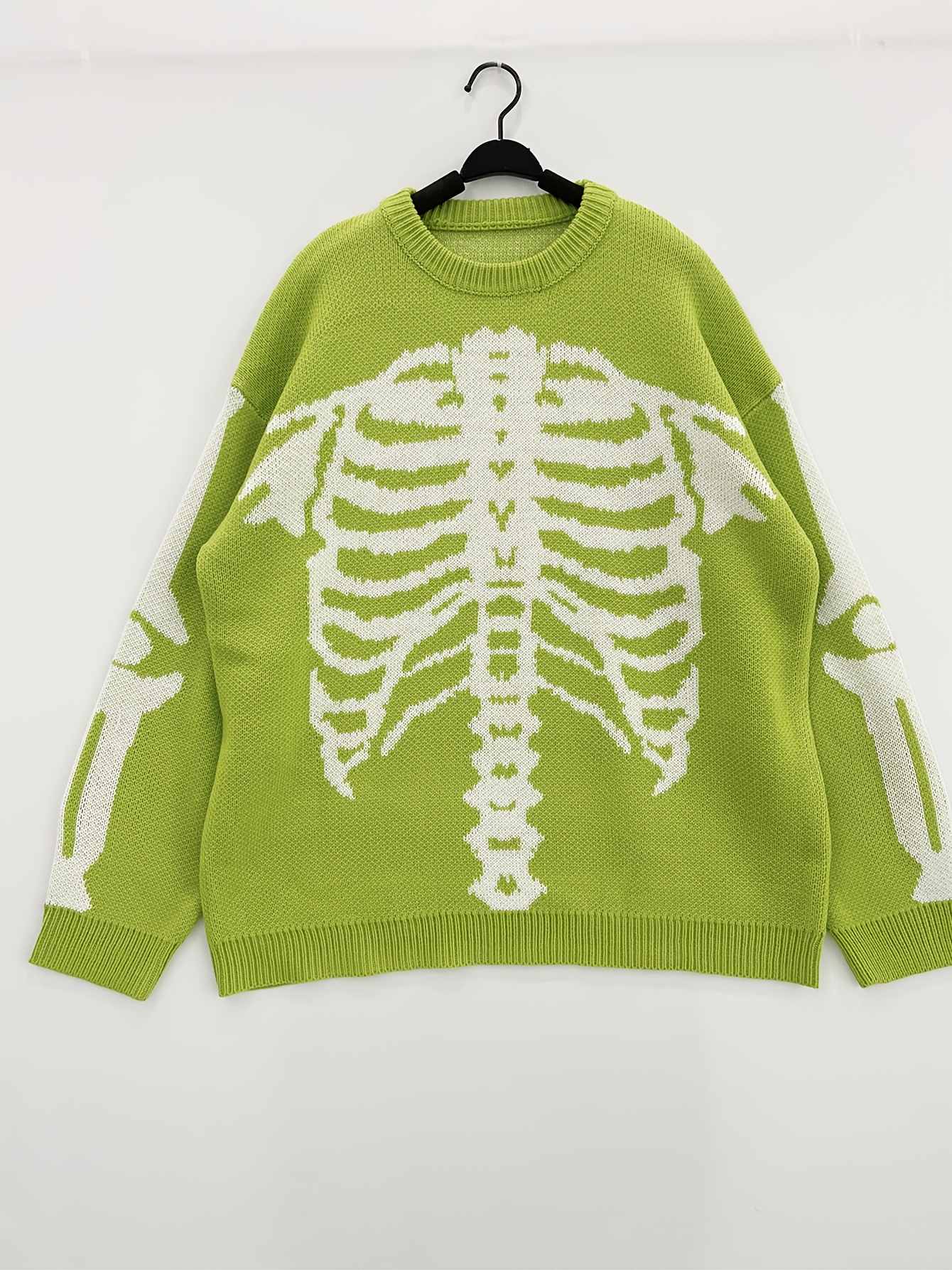 halloween plus size mens casual sweater elastic fashion skeleton print long sleeved crew neck knit pullover sweater jumper tops best sellers details 5