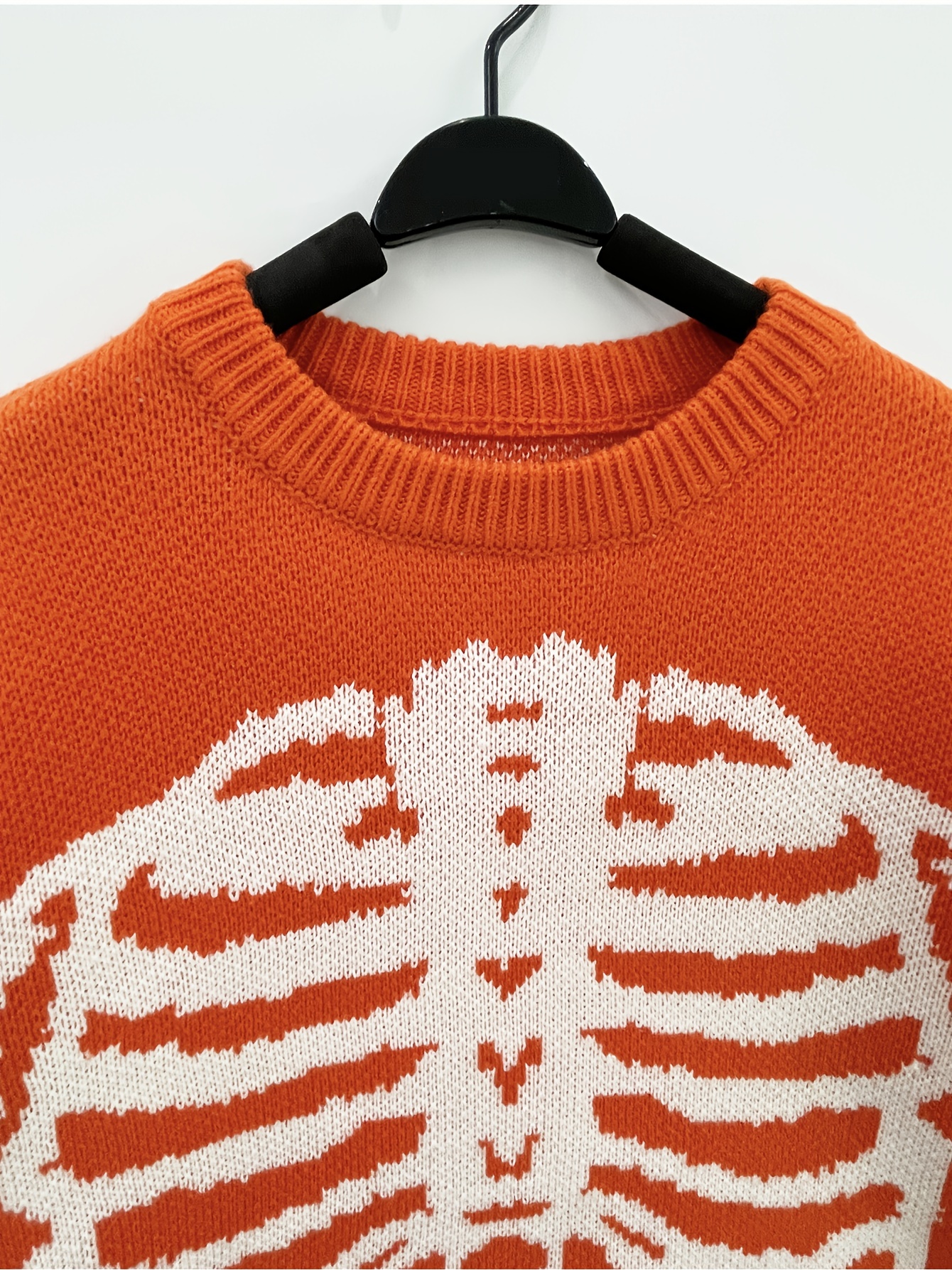 halloween plus size mens casual sweater elastic fashion skeleton print long sleeved crew neck knit pullover sweater jumper tops best sellers details 17