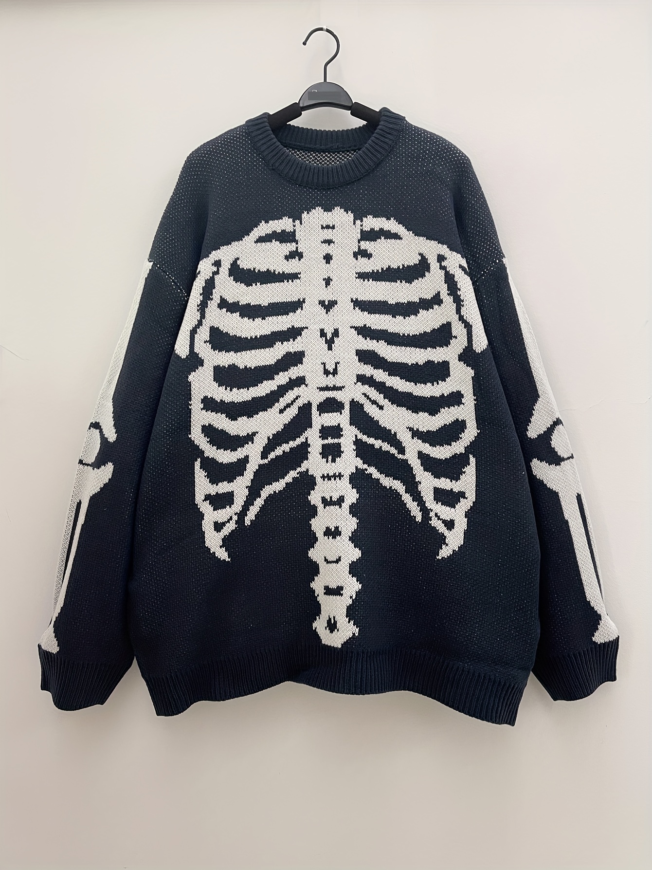 halloween plus size mens casual sweater elastic fashion skeleton print long sleeved crew neck knit pullover sweater jumper tops best sellers details 20