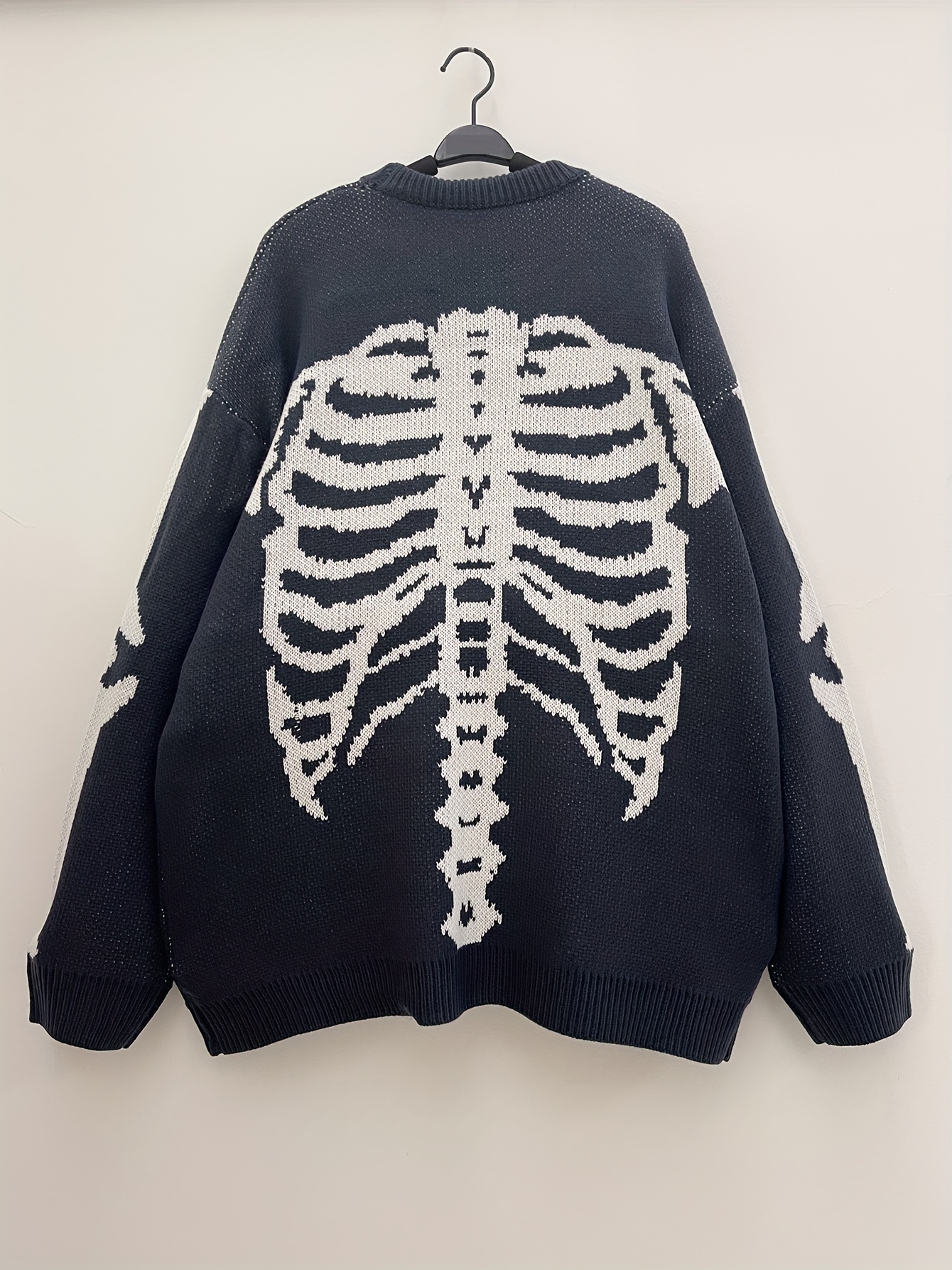 halloween plus size mens casual sweater elastic fashion skeleton print long sleeved crew neck knit pullover sweater jumper tops best sellers details 23