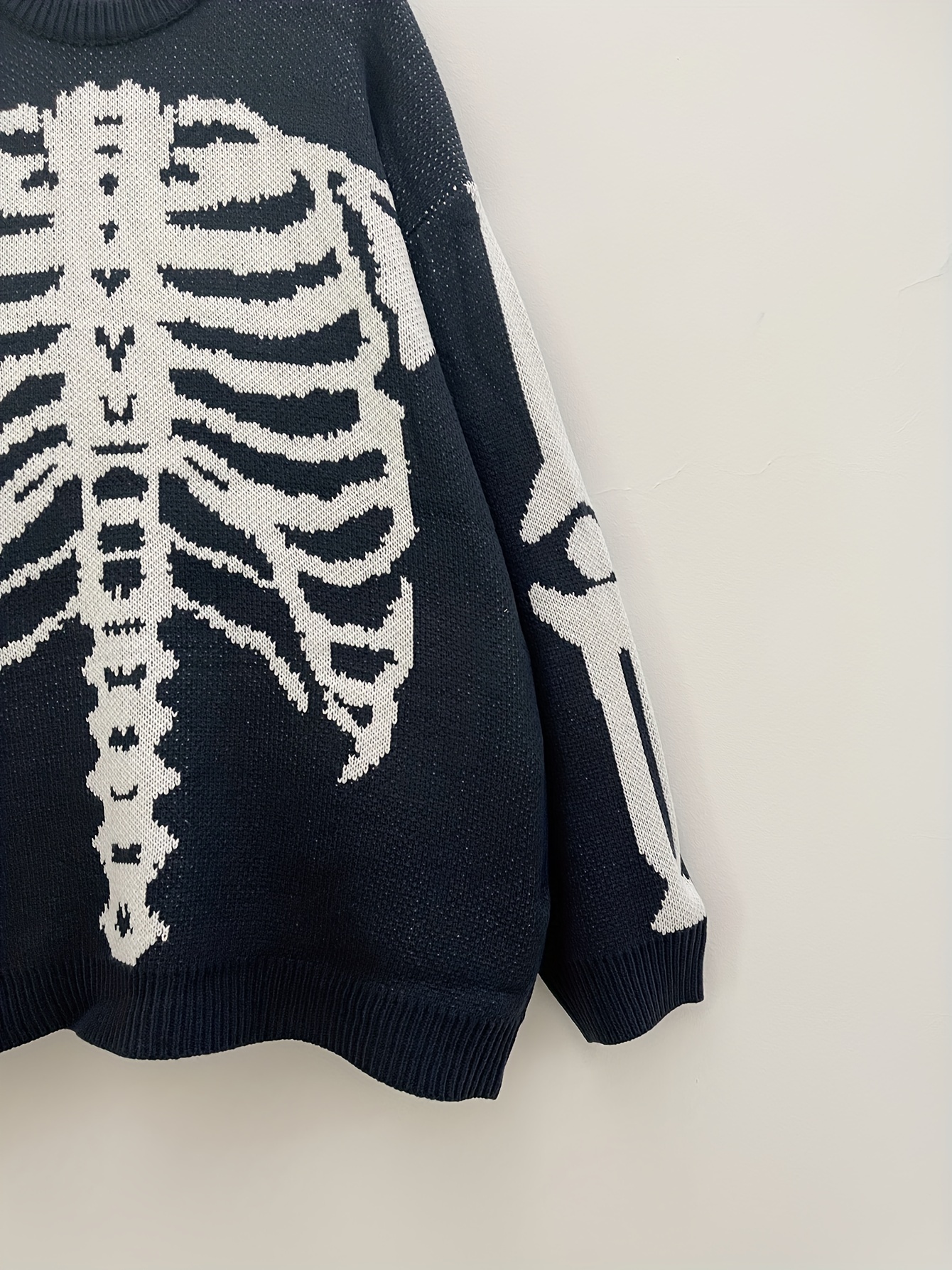 halloween plus size mens casual sweater elastic fashion skeleton print long sleeved crew neck knit pullover sweater jumper tops best sellers details 25