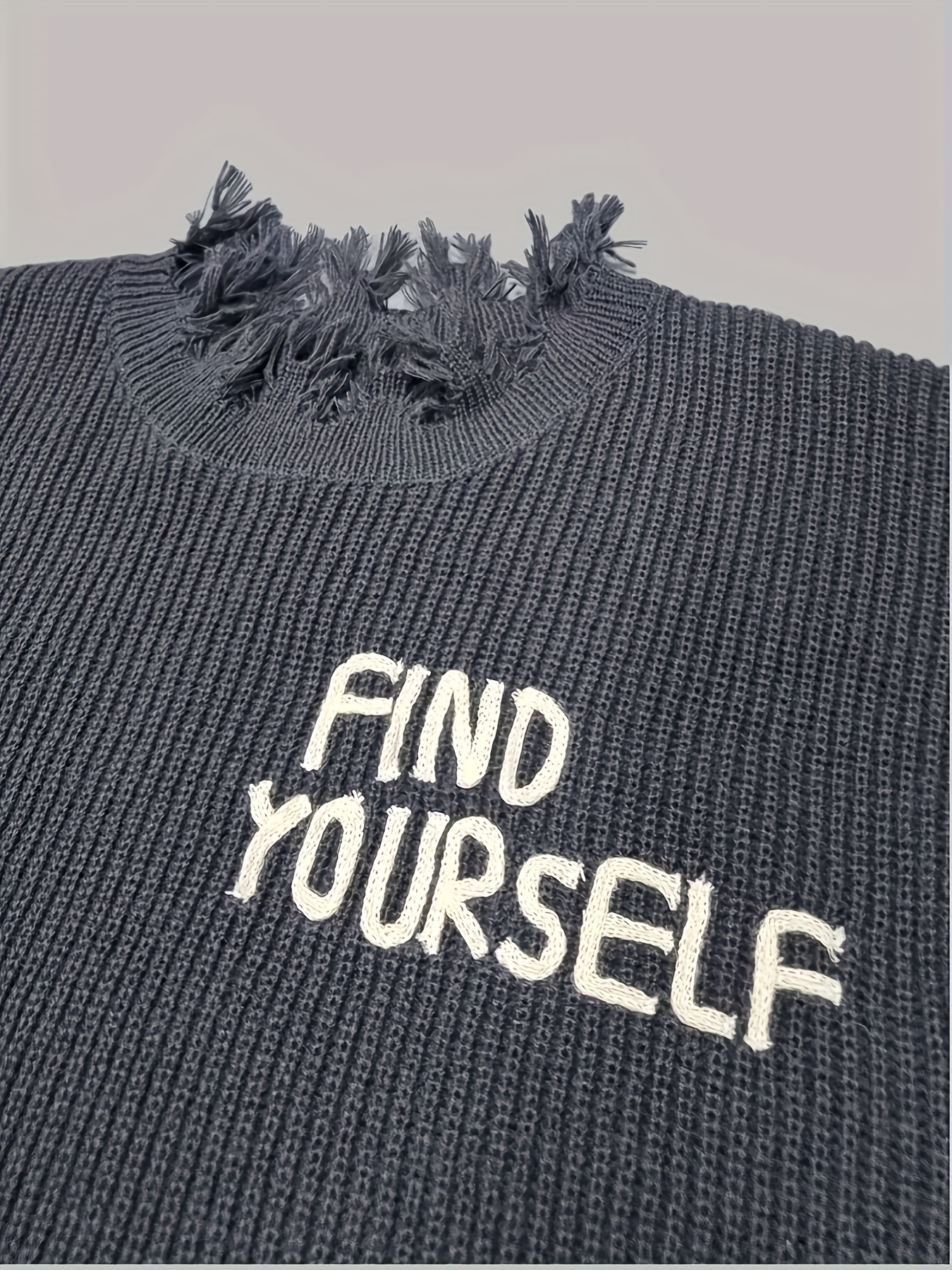 plus size mens casual hemline oversized crew neck knit sweater pullover with letter embroidery trend long sleeve warm sweaters for fall winter details 3