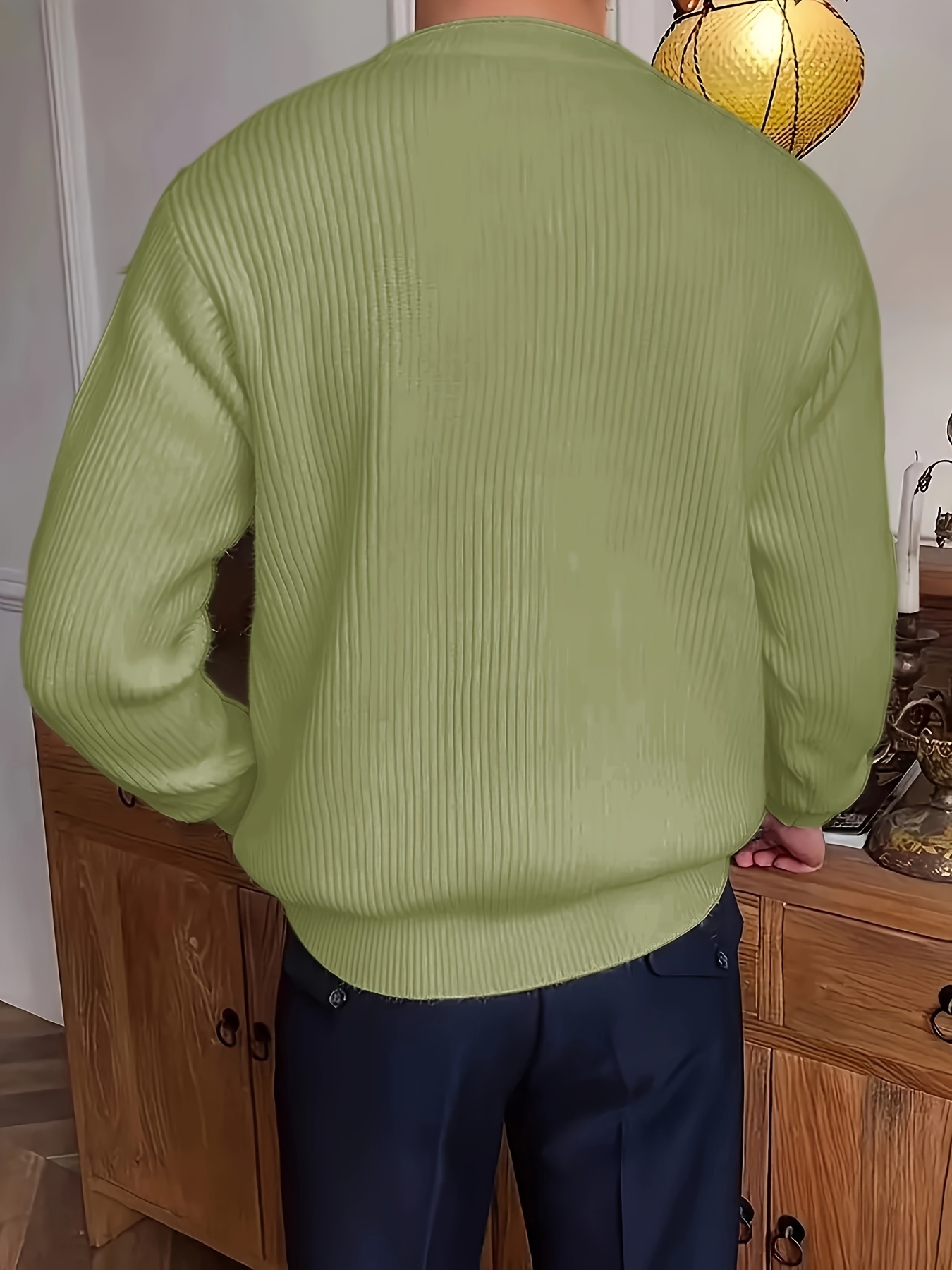 plus size mens solid textured sweater fashion casual knit pullover for spring fall winter mens clothing details 1