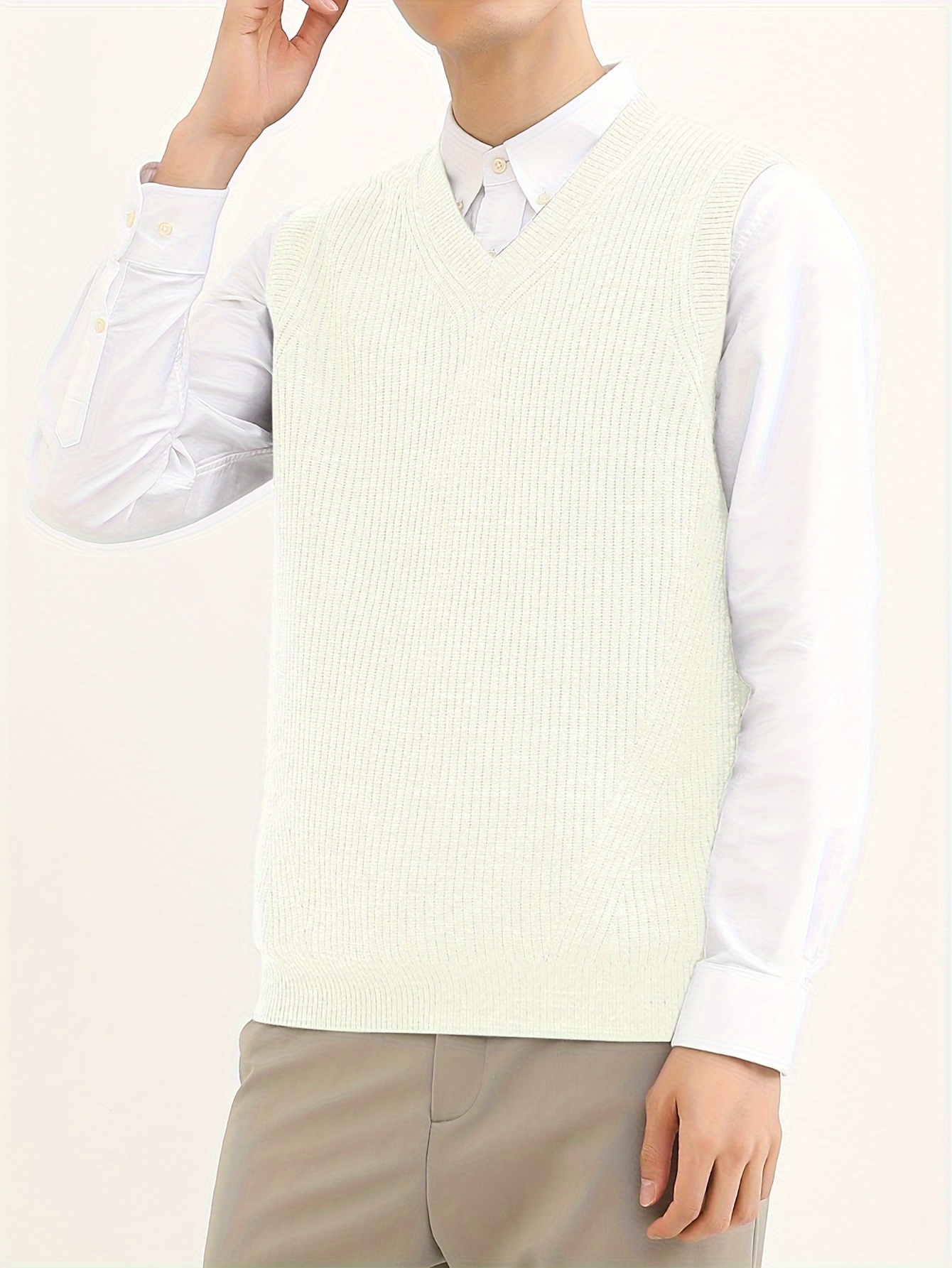 mens v neck knitted sweater without sleeves top knitted sweater with dxl large height details 4