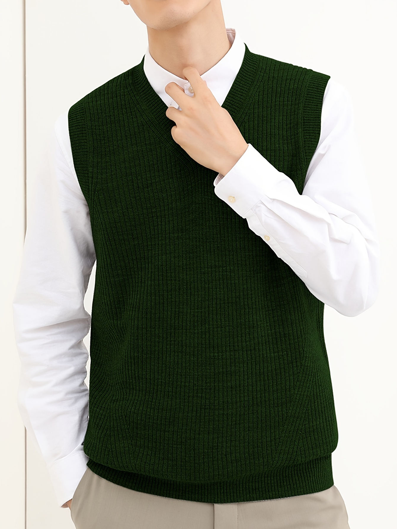 mens v neck knitted sweater without sleeves top knitted sweater with dxl large height details 15