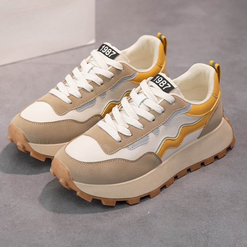 color block high impact running sports shoes comfortable lace up thick sole non slip sneakers womens footwear details 2