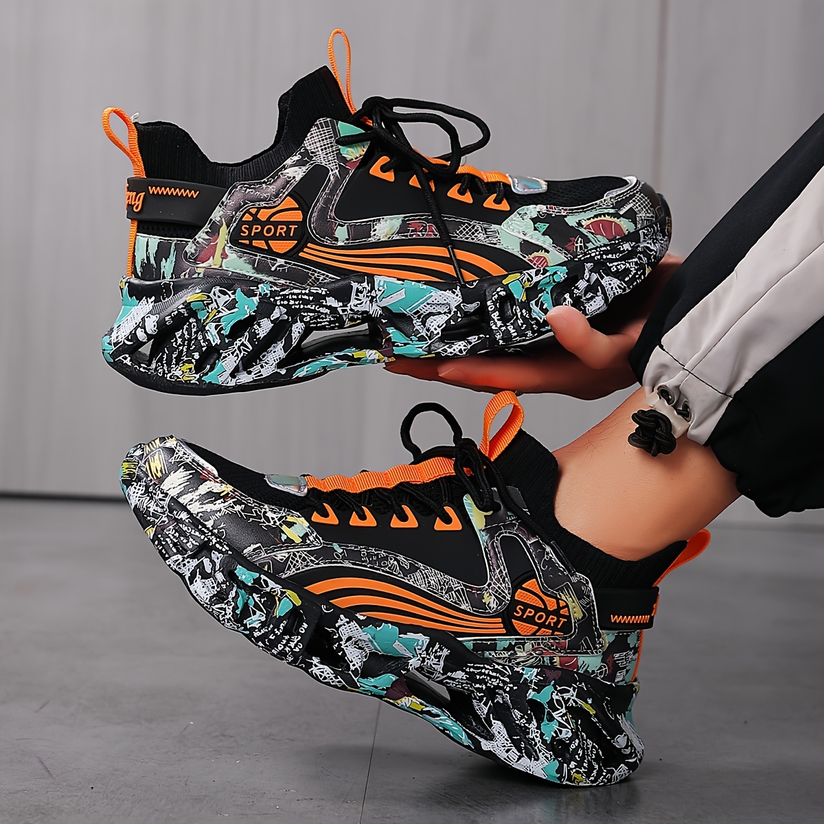 unisex fashion sneakers graffiti style casual sports shoes breathable athletic footwear for men women for autumn details 2