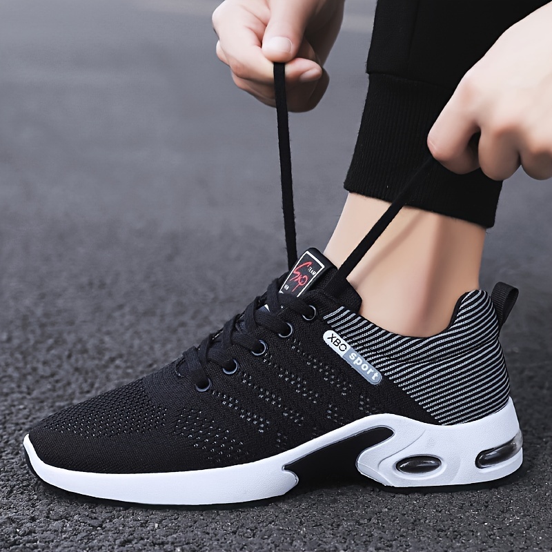 mens trendy woven knit breathable sneakers with air cushion comfy non slip lace up durable shoes for mens outdoor activities details 3