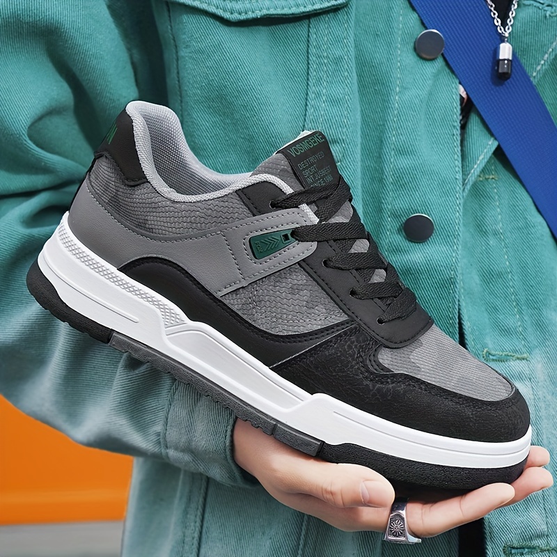 Men S Trendy Solid Color Sneakers - Lace-Up, Breathable Pu Leather Casual Shoes For Outdoor Activities, Sizes 7-10 details 2