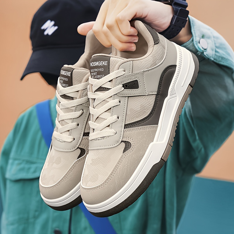 Men S Trendy Solid Color Sneakers - Lace-Up, Breathable Pu Leather Casual Shoes For Outdoor Activities, Sizes 7-10 details 5
