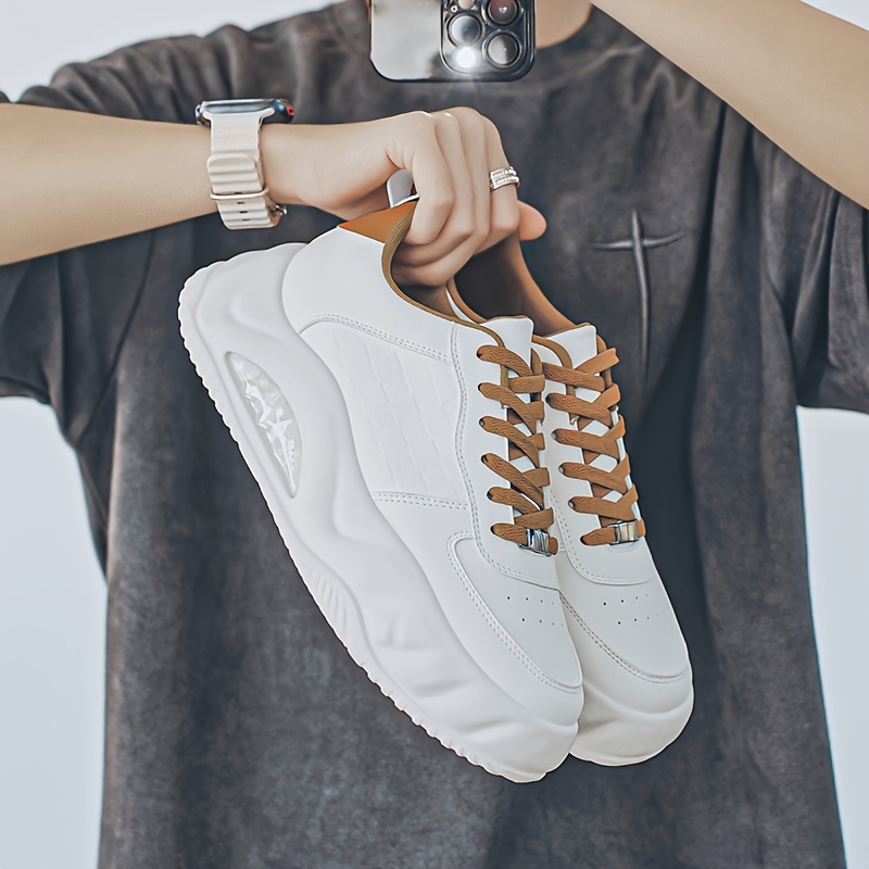 Men S Casual Sneakers - Solid Color, Lace-Up, Pu Leather & Fabric Lining, Non-Slip Outdoor Shoes, Sizes 7-10 Mens Shoes Shoes For Men details 1