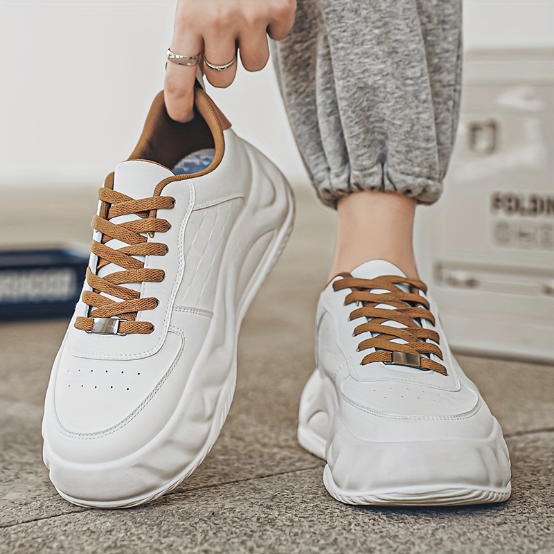 Men S Casual Sneakers - Solid Color, Lace-Up, Pu Leather & Fabric Lining, Non-Slip Outdoor Shoes, Sizes 7-10 Mens Shoes Shoes For Men details 2